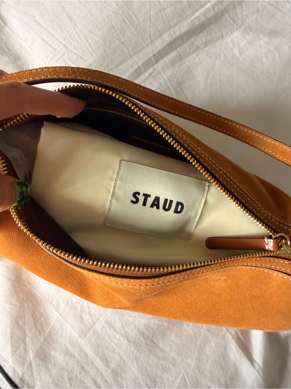 NWT STAUD Mini Taru Suede Shoulder Bag in Tan - Picture 8 of 9